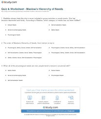 Quiz Worksheet Maslows Hierarchy Of Needs Study Com