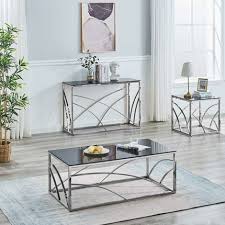 Ainpecca Chrome Glass Side Table Set