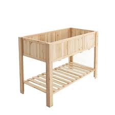 Angeles Home 47 In Natural Fir Wood Raised Garden Bed With Bottom Shelf And Bed Liner
