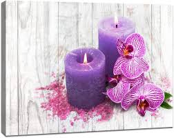 purple candles and flowers wall