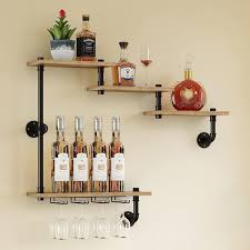 Industrial Wall Mounted Wine Rack Wood