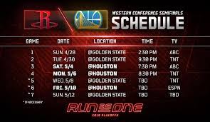 The 2019 nba finals will begin on thursday, may 30 when the golden state warriors will take on the toronto raptors. 2019 Nba Playoffs Western Conference Semifinals Schedule Released Houston Rockets