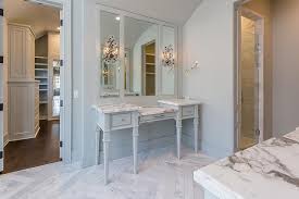 light gray french makeup vanity with
