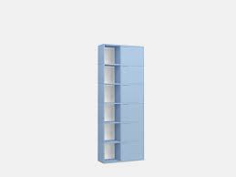 slim shallow sky blue bookcase with