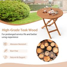 31 5 Inch Folding Patio Teak Wood Round Coffee Table Costway
