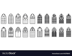 Church Windows Set Silhouettes Of