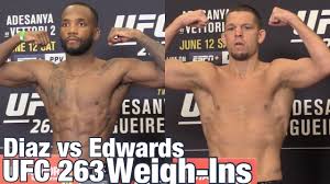 Watch leon edwards vs nate diaz full fight video highlights. Ufc 263 Official Weigh Ins Nate Diaz Vs Leon Edwards Youtube