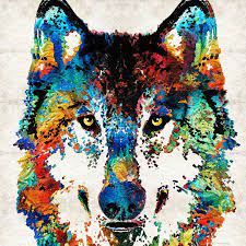 Colorful Gray Wolf Animal Art Print