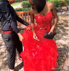 Red Mermaid Prom Dresses 2019 South African Black Girls Formal Pageant Holidays Wear Graduation Evening Party Gowns Custom Made Plus Size