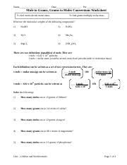 Mole conversions worksheet there are three mole equalities. Moles To Grams Name Date Per Mole To Grams Grams To Moles Conversions Worksheet To Find Moles Divide Molar Mass To Find Grams Multiply Molar Mass What Course Hero