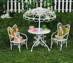 White Wire Table Parasol Chairs Set