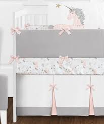 gold unicorn baby girl crib bedding set