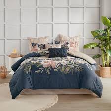 navy fl cotton king comforter set