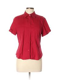 Details About St Johns Bay Women Pink Short Sleeve Button Down Shirt Lg Petite
