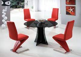 Vendors on ebay have sets available in several bright colours, and. Black Round Glass Dining Table And Red Chairs Round Tables Set Glass Round Dining Table Dining Room Furniture Modern Glass Dining Table