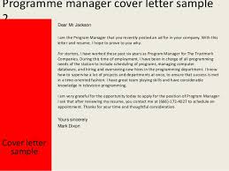 Programme Manager Cover Letter