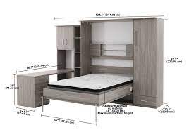 Grey Wall Murphy Bed With Desk Queen