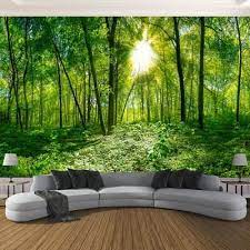 3d forest trees sunlight nature wall