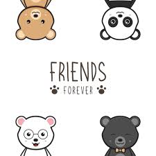 cute bear friends forever doodle banner