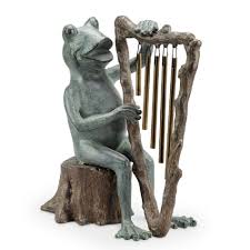 Placed on a chair, bench, stair or garden wall, this whimsical sculpture is suitable for indoor or. Garden Decor Yard Garden Outdoor Living Frog Garden Sculpture Windchime Harp Playing Statue Yard Patio Singing Spi Home