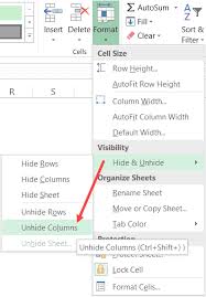 how to quickly unhide columns in excel
