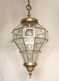 Vintage Glass Lantern In Antique Brass
