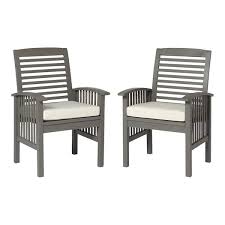 Chevron Grey Wash Removable Cushions Acacia Wood Patio Dining Chairs With Beige Cushions Set Of 2