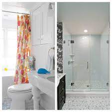 glass shower door vs curtain behind