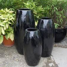 Large Black Glazed Tall Garden Pots