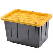 Our stackable storage containers make the most of your workspace, garage or classroom! Plastic Heavy Duty Storage Tote Box 23 Gallon Black With Yellow Snap Lid Stackable 4 Pack Walmart Com Walmart Com