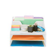 For managers or office workers, whose place is equipped with modern computer are not only. Mind Reader Desk Organizer 5 Trays Desktop Document Letter Tray For Folders Mail Stationary Desk Accessories White Meshbox5 Wht The Home Depot