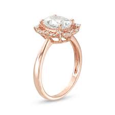 Oval Lab Created White Sapphire And 1 6 Ct T W Diamond Frame Vintage Style Ring In 10k Rose Gold Size 7