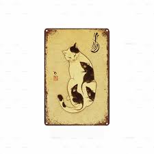 Japanese Style Cat Metal Tin Sign Plate