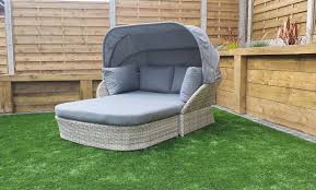 Sun Lounger Sofa Canopy Hood Grey