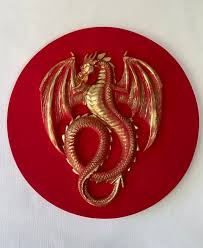 Handmade Bas Relief Dragon Red Dragon