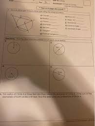 State if each angle is an inscribed angle. 10 Circles Date Per A Homework 1 Parts Of Circles Chegg Com