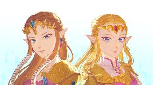 yayoi (chepiiii23), princess zelda, nintendo, the legend of zelda, the  legend of zelda: ocarina of time, the legend of zelda: twilight princess,  highres, 2girls, armor, blonde hair, blue eyes, brown hair, crown,