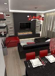 living room with a kitchen black