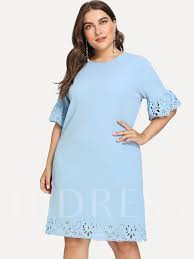 Plus Size Round Neck Hollow Flare Sleeve Womens Day Dress