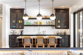 Black Bar Cabinets With White Brick