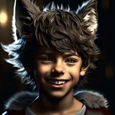 young boy with wolf ears playground