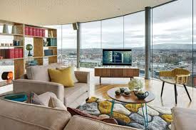 elegant living rooms with views of the city