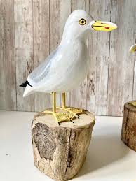 Seagull Figurine Statue Wooden