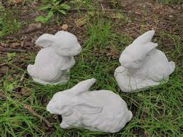 Cement Bunny Rabbit Lot Of 3 Garden