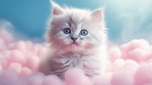 cute kitten sitting in soft pink clouds