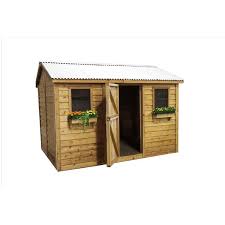 cedar wood garden shed with metal roof