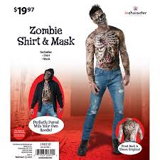 Halloween Mans Zombie Shirt Mask Adult Costume Size Extra