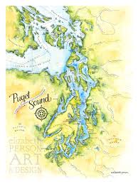 Puget Sound Map Watercolor Illustration Puget Sound Nautical