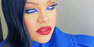 rihanna stuns in royal blue eyeliner