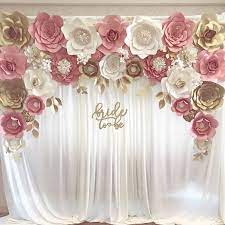 Paper flowers for wedding backdrops, photo booth, wall decor, garlands, special events or your own creative idea. Blush Gold Paper Flower Backdrop For Engagement Bridal Shower Bride To Be Sign Paper Flower Ba Gold Bridal Showers Giant Paper Flowers Paper Flower Backdrop